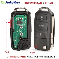 CN001132  3/4BTN 315/433MHz ID46 Flip Remote Auto Key Fob Für Touareg VW Touareg Phaeton 2002-2012 3D0959753R /3D0959753AK AR