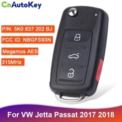 CN001135  5K0837202BJ Für VolksWagen Jetta Passat 2017 2018 MQB NBGFS93N Megamos AES Chip 315MHz Flip Remote Auto Schlüssel Fob 3 + 1 taste