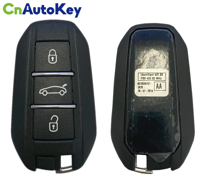 CN009044 OEM Smart Key For Peugeot 308/508 Buttons:3 / Frequency:434MHz / Transponder: PCF7945/ 7953 / Blade signature:VA2 / Immobiliser System:BCM /