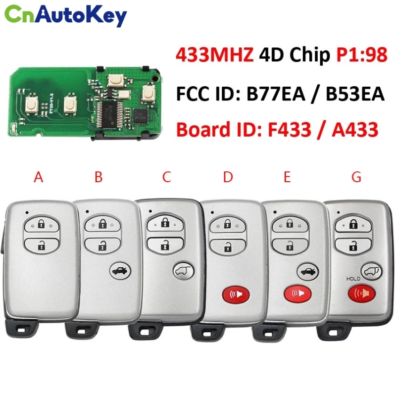 CN007270  Remote Smart Car Key Fob ASK / FSK 433Mhz 4D Chip FCC ID: B77EA / B53EA P1 98 for Toyota Land Cruiser 2007-2016