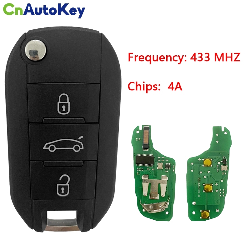 CN009051 3 Buttons Smart Remote Key For Peugeot 433 MHz Transponder HITAG AES（without logo）