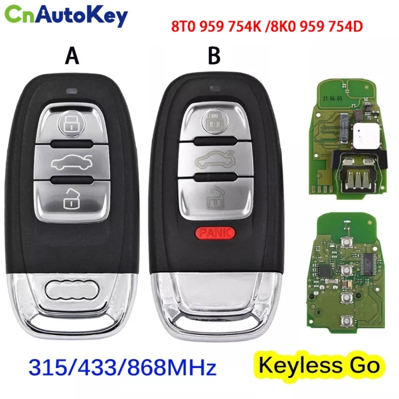CN008082 3 Button Car Smart Card Remote Key For Audi A4 S4 A5 S5 Q5 A6 Keyless go PCF7945A 868Mhz 8T0 959 754K /8K0 959 754D