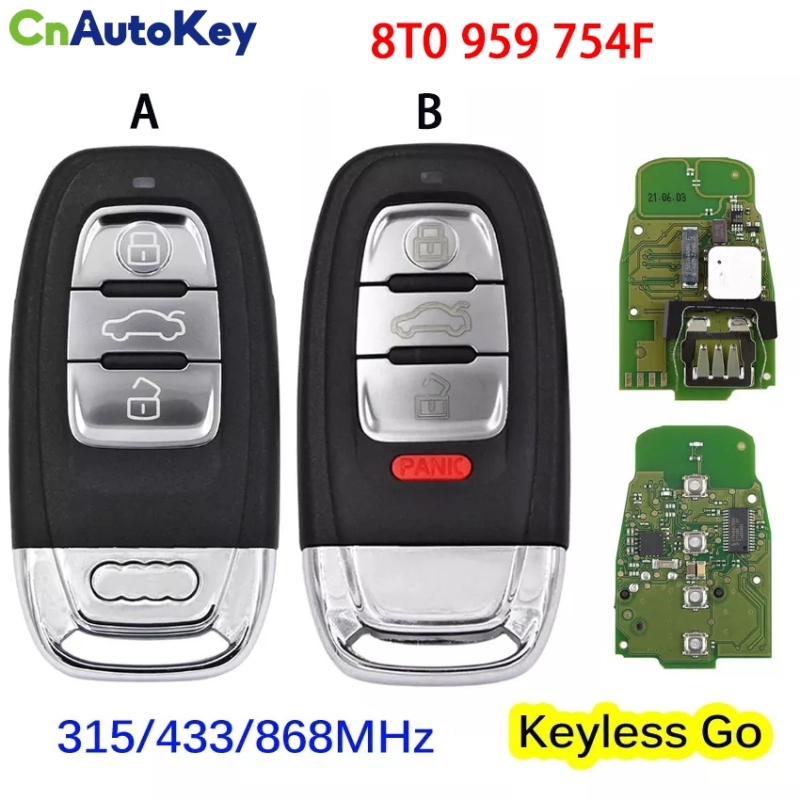 CN008081 3 Button Car Smart Card Remote Key For Audi A4 S4 A5 S5 Q5 A6 Keyless go PCF7945A 434Mhz 8T0 959 754F /4G0 959754 F