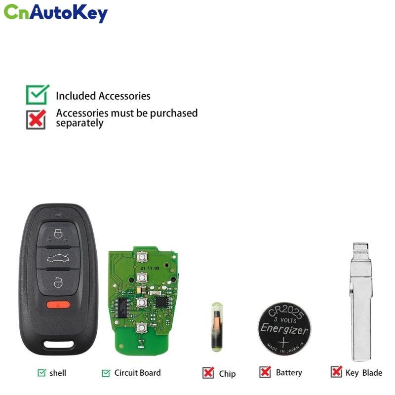 Xhorse XSADJ1GL VVDI 754J Smart Key for Audi 315/433/868MHZ A6L Q5 A4L A8L with Key Shell