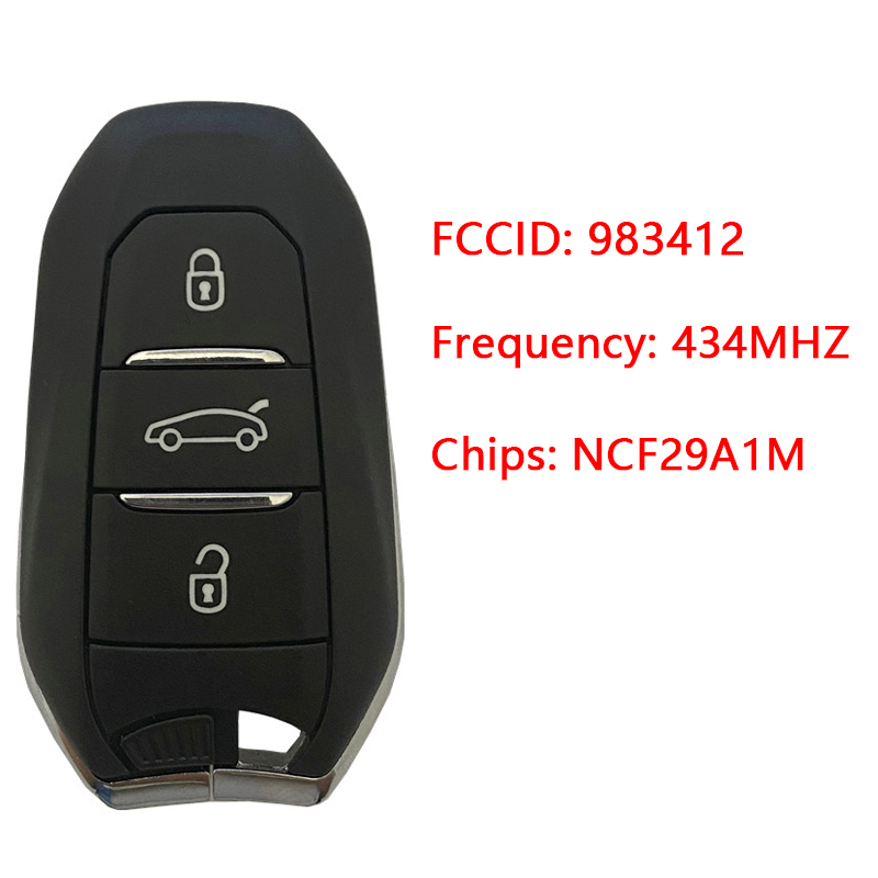 CN016041 ORIGINAL Smart Key for Citroen DS 7 Buttons3  Frequency 434 MHz  Transponder HITAG 128-bit NCF29A1M  AES  Blade signature VA2  Part No 983412