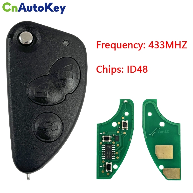 CN092007  Replacement Remote Car Key Combo Flip Fob 3 Button With Uncut SIP22 Blade 433MHZ ID48 Chip for Alfa Romeo 147 156 166 GT