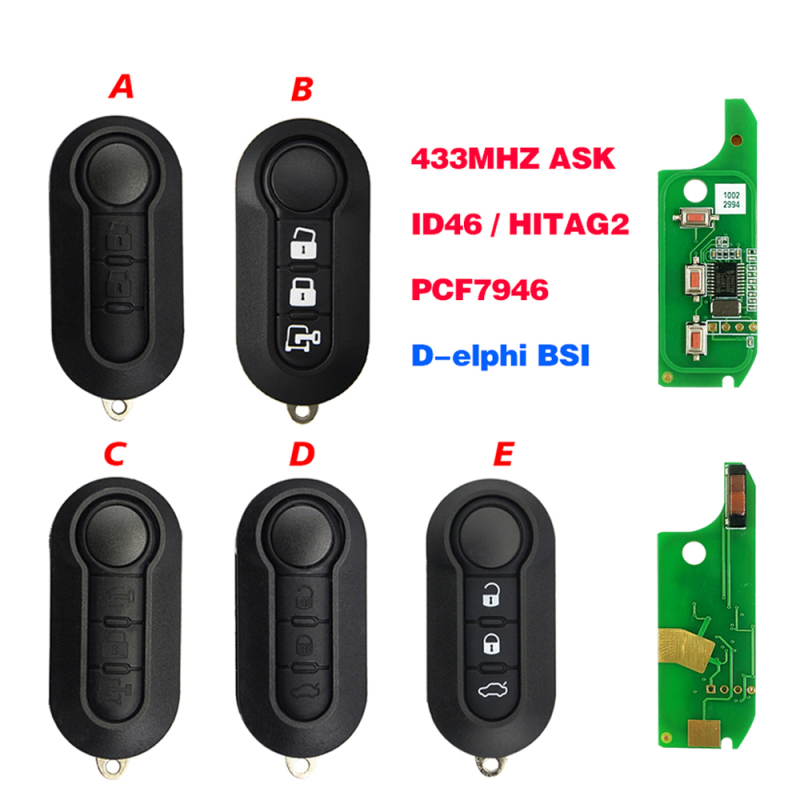 CN017015 Flip Remote Key 434MHz PCF7946 for Fiat 500 2012-2017 for Dodge Ram Promaster City 2015-2018 LTQF12AM433TX