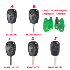 CN010073  3 Button Remote Car Key for Renault 433mhz With PCF7961M/4A VA2 Round Button
