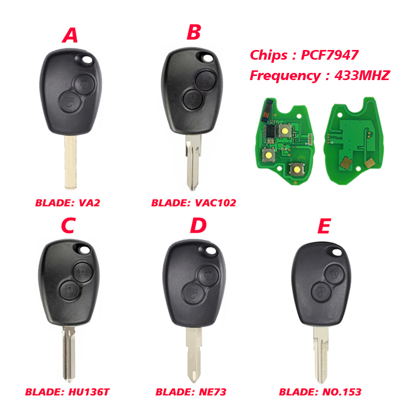 CN010025 2 buttons Keyless Entry Fob for Renault Megane Modus Clio PCF7947