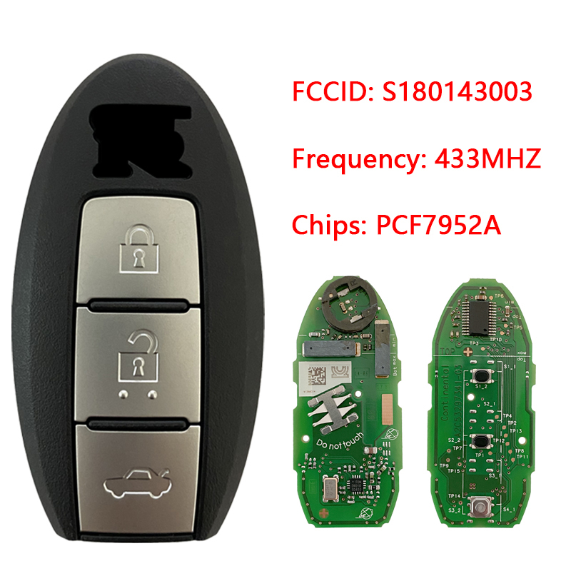 CN027094  Original Genuine N-issan GTR 2009-2014 Smart Key Remote 3 Buttons 433 MHz Fcc ID S180143003 PCF7952A Chip 285E3-JF50E