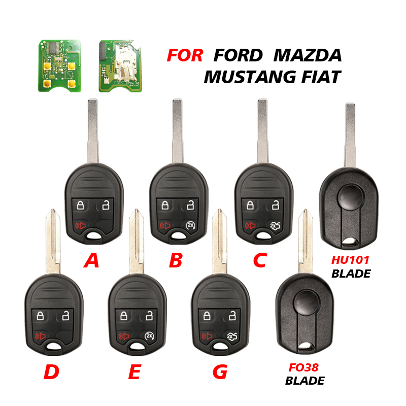 CN018132  OEM PCB 3/4 Buttons Remote Key For Ford C-Max F350 Escape Fiesta F150 Mustang Fit Mazda Uncut HU101 FO38 Blade Replace