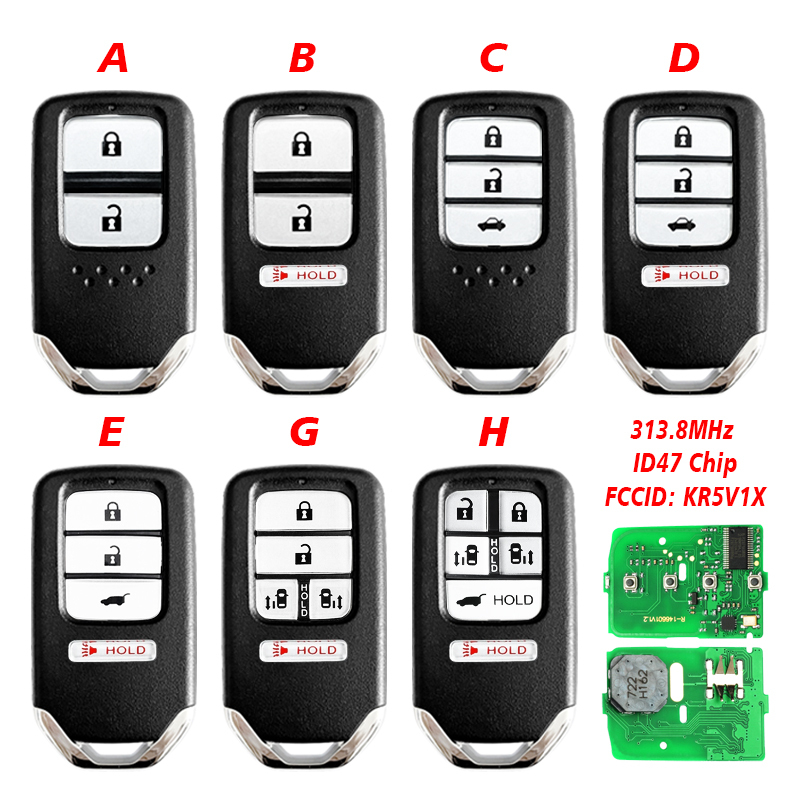 CN003159 2/3/4/5 Button for Honda Ohyssey Crosstour Fit HR-V City Crider Jazz Smart Remote Car Key Fob 313.8MHz ID47 Chip  FCCID: KR5V1X