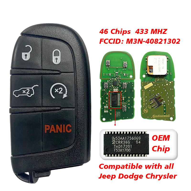 CN087006 Original  DODGE 4+1 button 433MHZ Smart Remote Key M3N-40821302