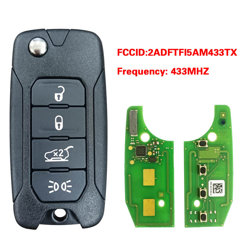 CN086048  4 Buttons Flip Folding Remote Key for Fiat 500X Jeep Renegade 2016-2018 433MHz with Chip Megamos AES 2ADFTFI5AM433TX SIP22 Uncut 4 Buttons