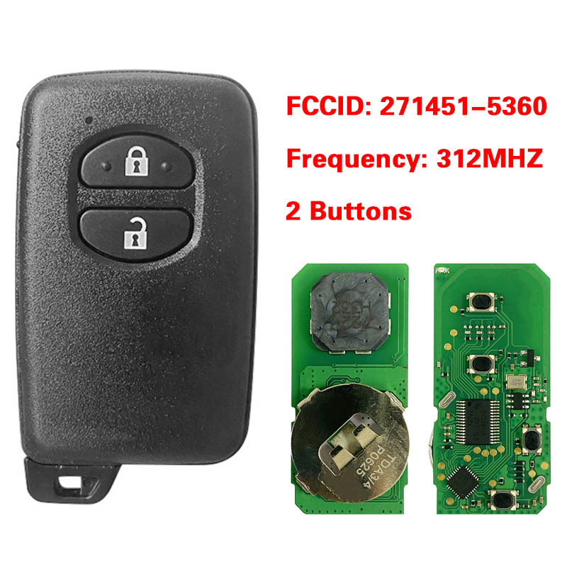 CN007258  Toyota Prado Smart Key 2 Buttons 312MHz Black Cover PCB 271451-5360