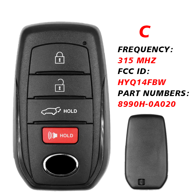 CN007315 OEM Remote For 2024 Toyota Corolla Cross Smart Key 315 MHz FCC ID: HYQ14FBW PN: 8990H-0A010/8990H-12350/8990H-0A020