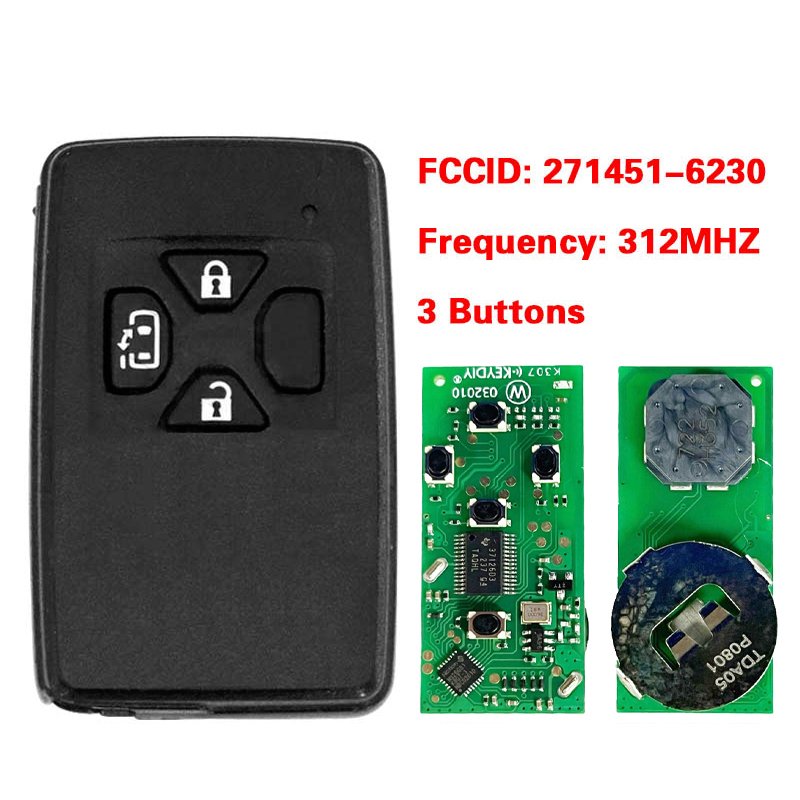 CN007303 Toyota Smart Key 3 Buttons Slider Door 312MHz PCB 271451-6230 Black Cover