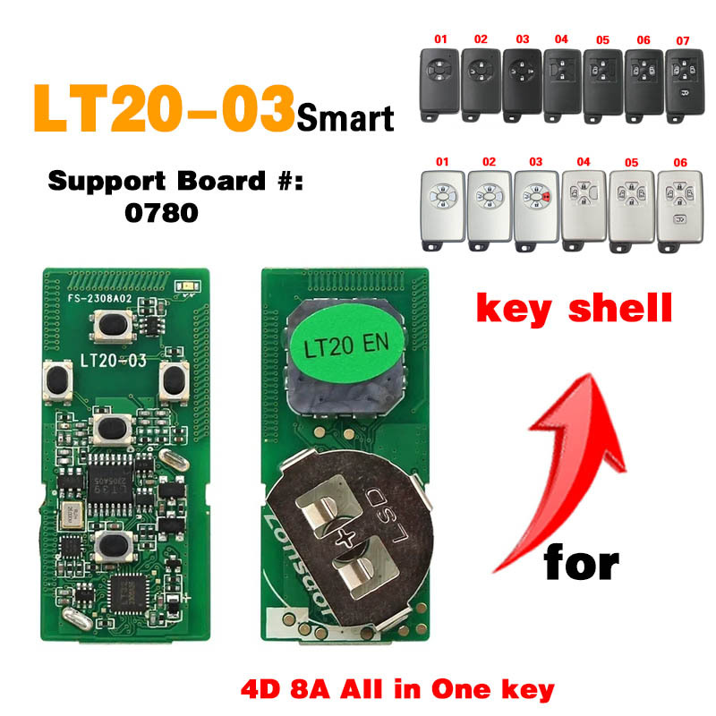 KH050  LT20-01/02/03/04/05/07/08 Smart Key PCB 8A+4D Adjustable Frequency For Toyota For Lexus Support K518 & K518ISE & KH100+