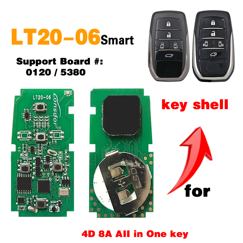 KH050  LT20-01/02/03/04/05/07/08 Smart Key PCB 8A+4D Adjustable Frequency For Toyota For Lexus Support K518 & K518ISE & KH100+