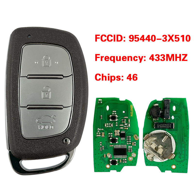 CN020001 For Hyundai Elantra 2014+ Smart Key, 3Buttons, DVI-MDFGE03 PCF7952A, 433MHz 95440-3X510 Keyless Go