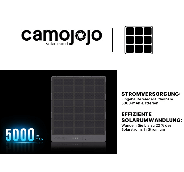 Camojojo EnerG Solarpanel für Wildkamera, Überwachungskamera im Freien,  Solar-Ladegerät mit 5000 mAh Akku