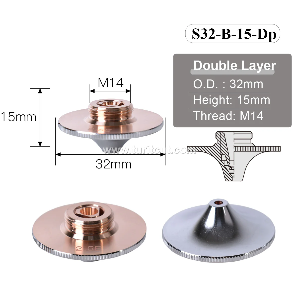 OEM Fiber Laser Nozzles D32mm Raytools WSX Precitec Chrome Plated Cutting Nozzle