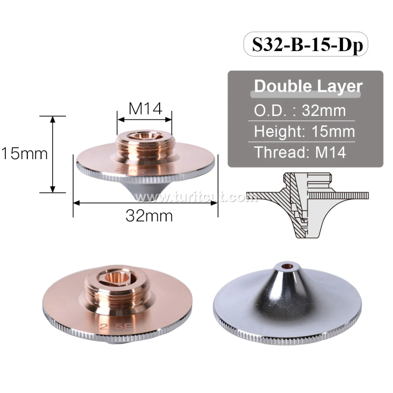 OEM Fiber Laser Nozzles D32mm Raytools WSX Precitec Chrome Plated Cutting Nozzle