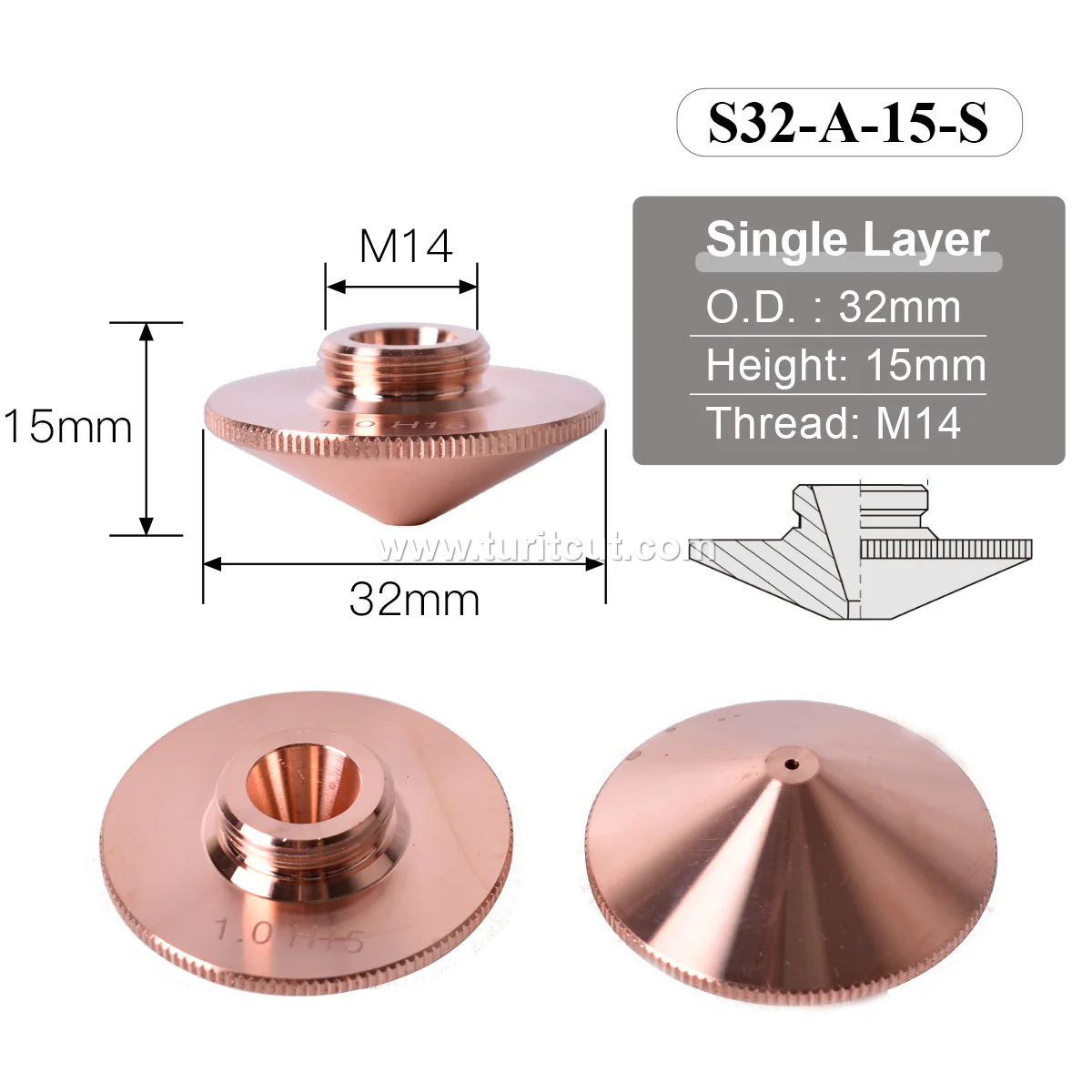 32mm Laser Nozzle 1.2mm Single Double Layer Raytools Cutting Head Nozzles