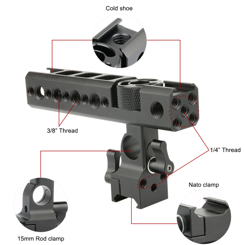 NICEYRIG Quick Release NATO Top Handle with 15mm Rod Clamp and Cold Shoe Mounts