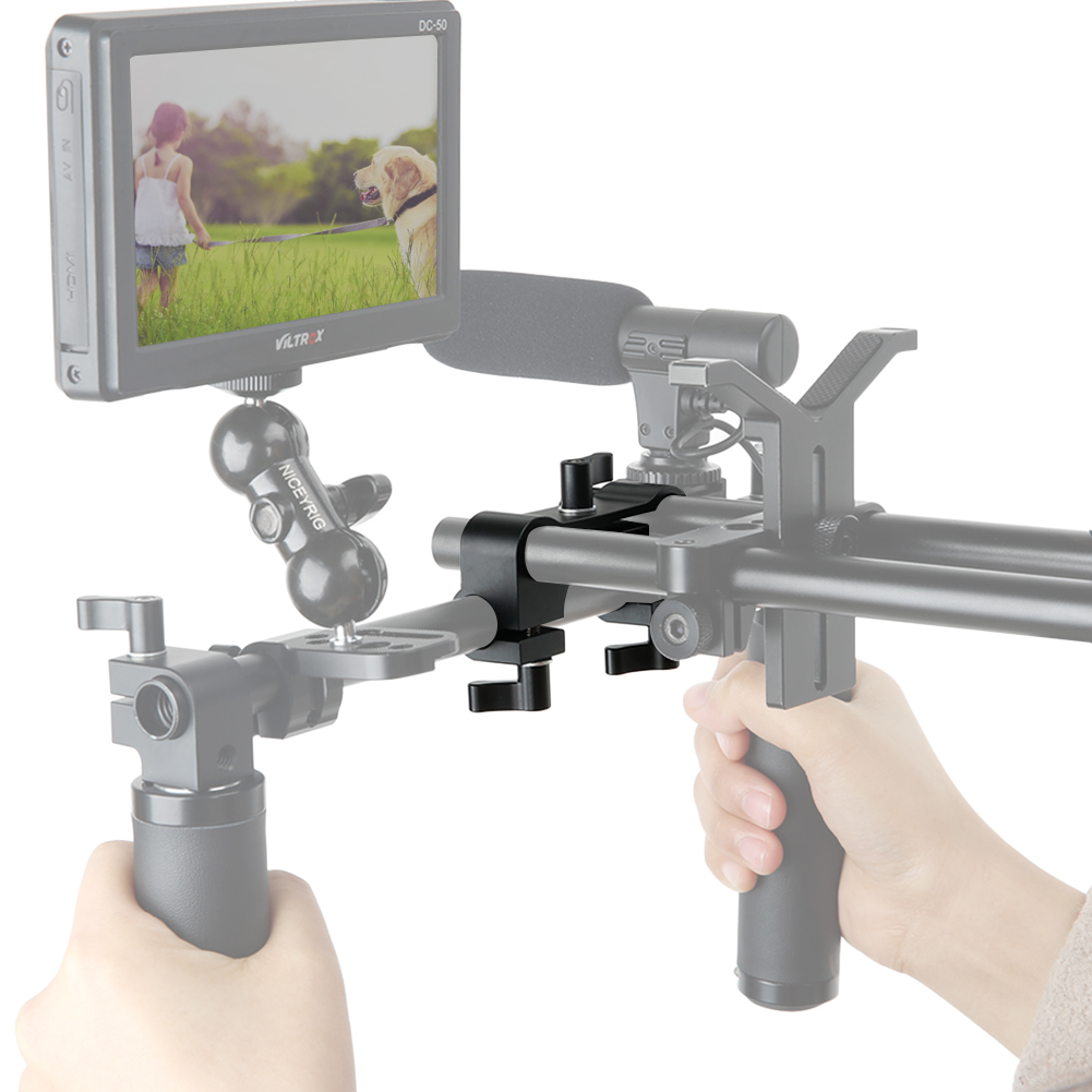 NICEYRIG 15mm Rod Clamp Dual to Single 90 Degree Railblock for Video Camcorder Camera DV/DC Shoulder Support System