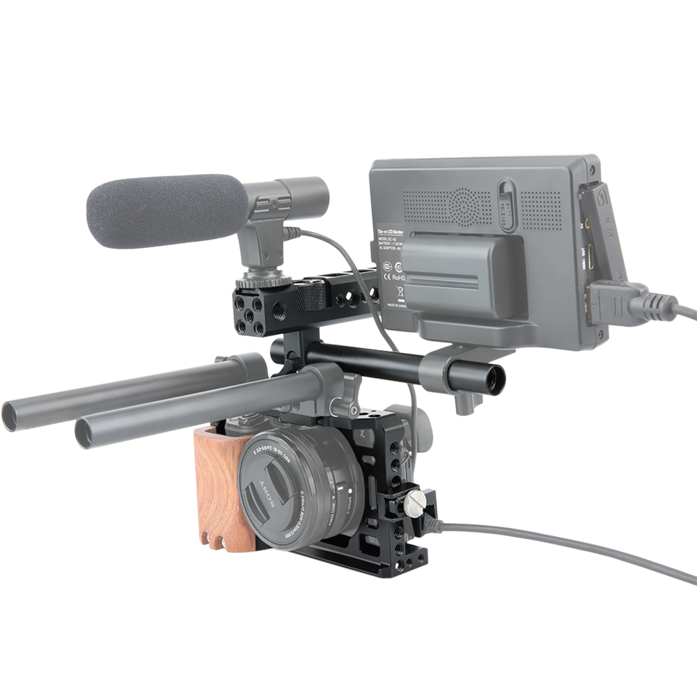 NICEYRIG A6400 A6500 Camera Cage Kit with QR NATO Handle Grip Cable Clamp 15mm Rod for Sony A6500