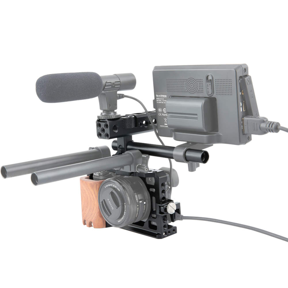 NICEYRIG A6400 A6500 Camera Cage Kit with QR NATO Handle Grip Cable Clamp 15mm Rod for Sony A6500