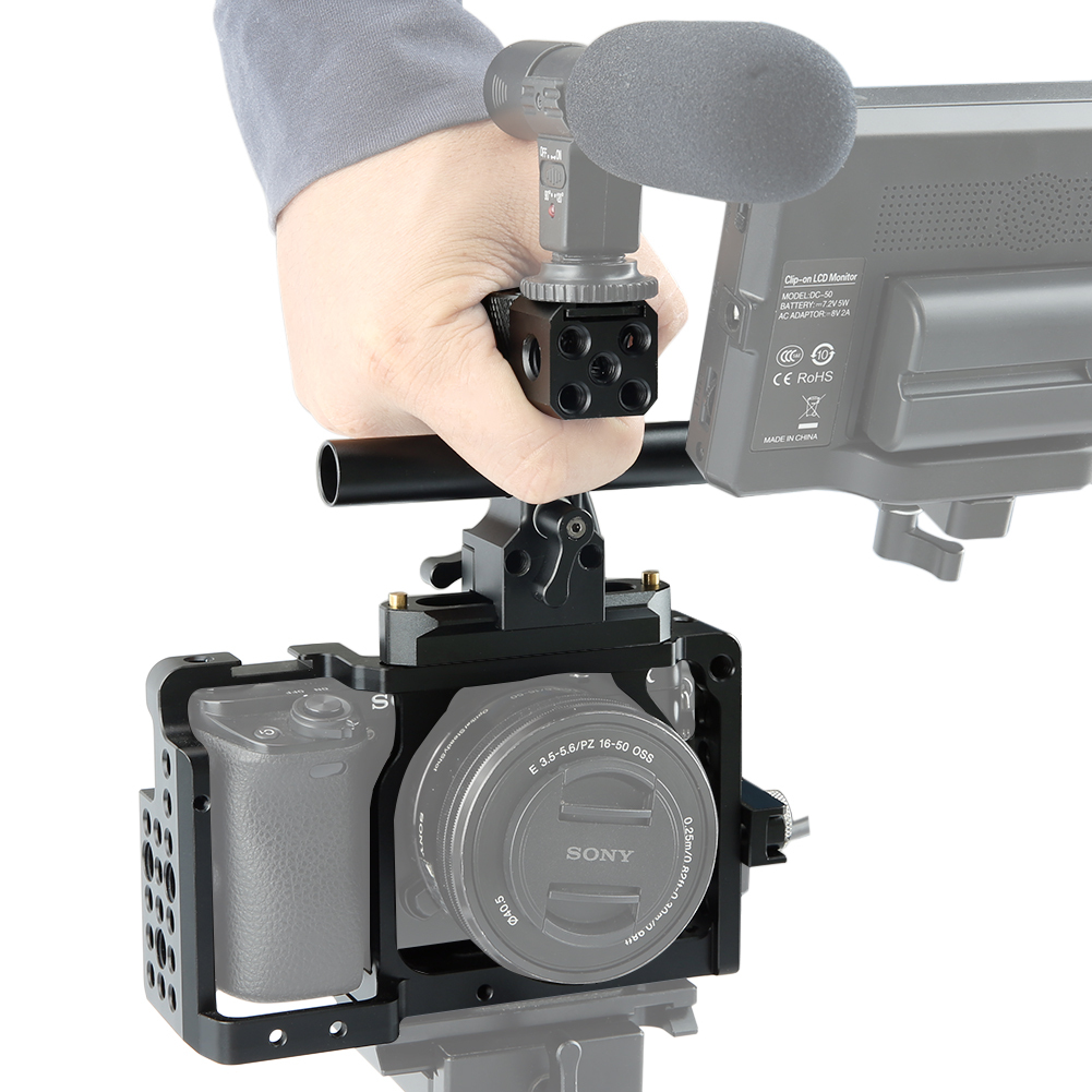 NICEYRIG A6400 A6300 A6000 Camera Cage Kit with NATO Handle Cable Clamp 15mm Rod NATO Rail for DLSR Sony A6300 A6000