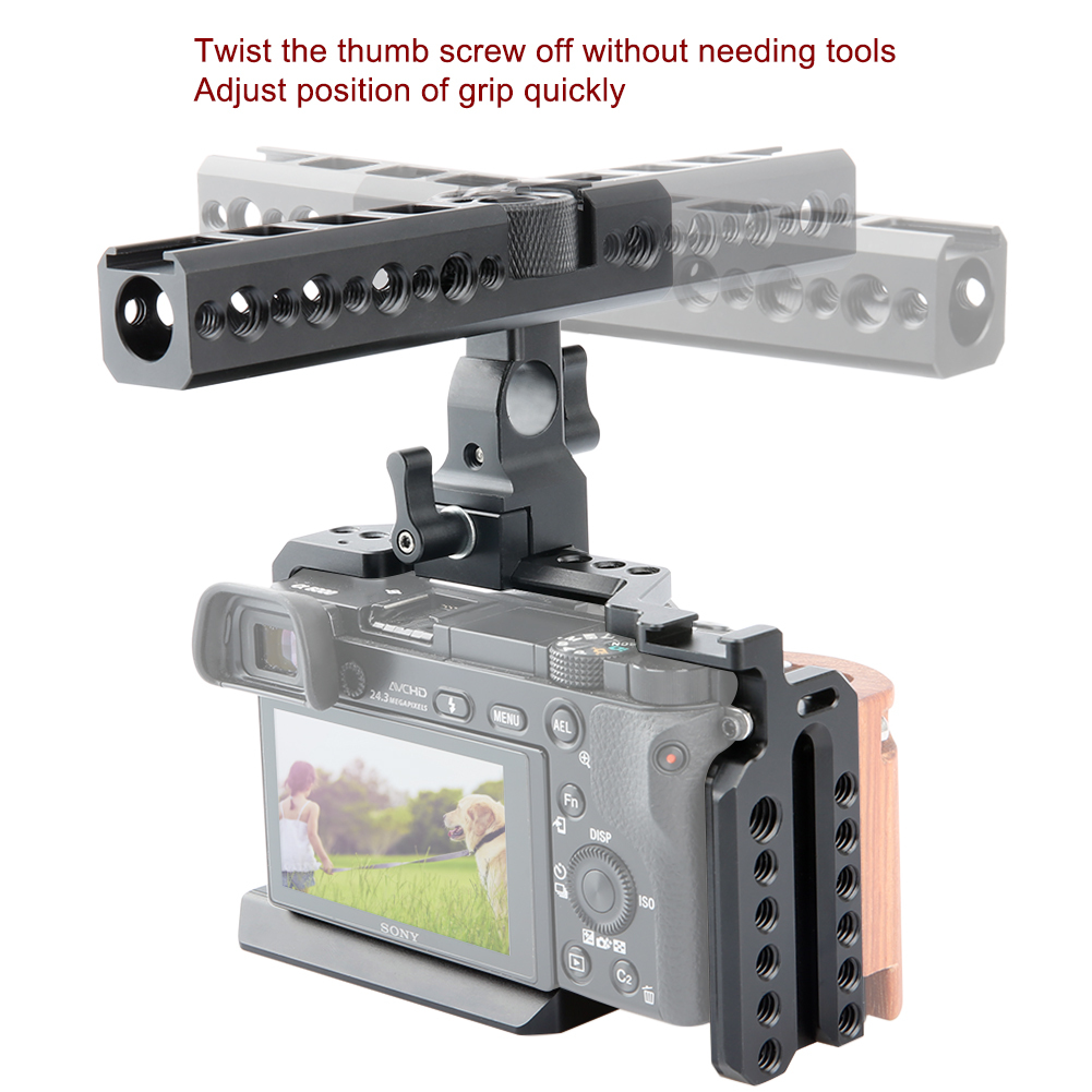 NICEYRIG A6400 A6500 Camera Cage Kit with QR NATO Handle Grip Cable Clamp 15mm Rod for Sony A6500