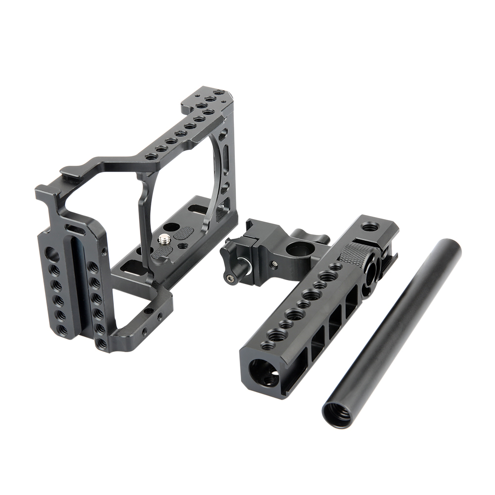 NICEYRIG A6400 A6500 Camera Cage Kit with QR NATO Handle Grip Cable Clamp 15mm Rod for Sony A6500