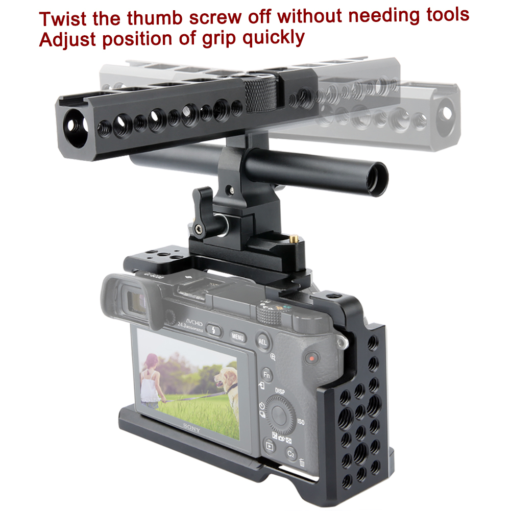 NICEYRIG A6400 A6300 A6000 Camera Cage Kit with NATO Handle Cable Clamp 15mm Rod NATO Rail for DLSR Sony A6300 A6000