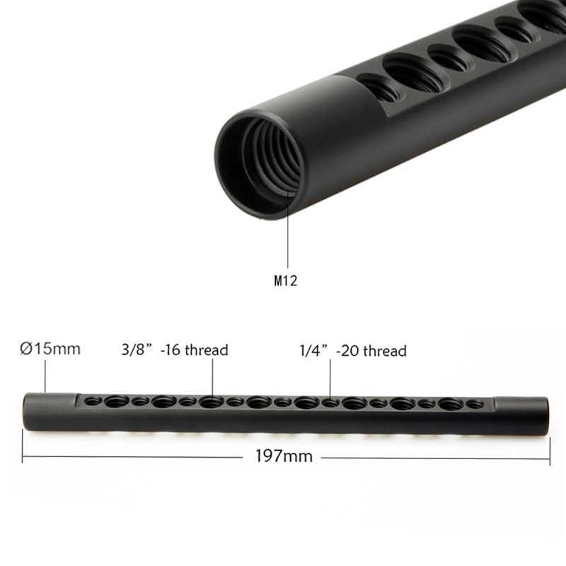 Niceyrig 15mm Cheese Rod (M12) with 1/4-Inch and 3/8-Inch Thread Holes - 126/158/197 mm in Length