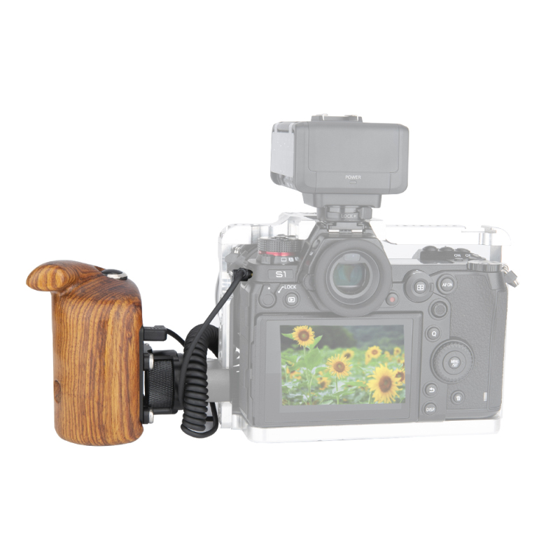 Niceyrig Left Side Wooden Handle Grip with Control Button Switch for Panasonic Lumix S5/S1H/S1/S1R/GH5S/GH5/G9/G85/G7/GH4/GH3/GH2