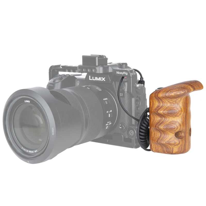 Niceyrig Wooden Hand Grip (Left Side) with Record Start/Stop Remote Trigger for Panasonic Lumix Cameras