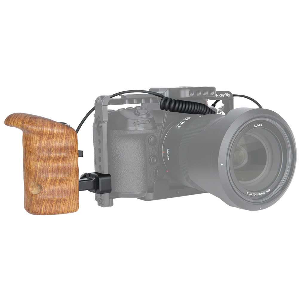 Niceyrig Wooden Hand Grip (Right Side) with Record Start/Stop Remote Trigger for Panasonic Lumix Cameras
