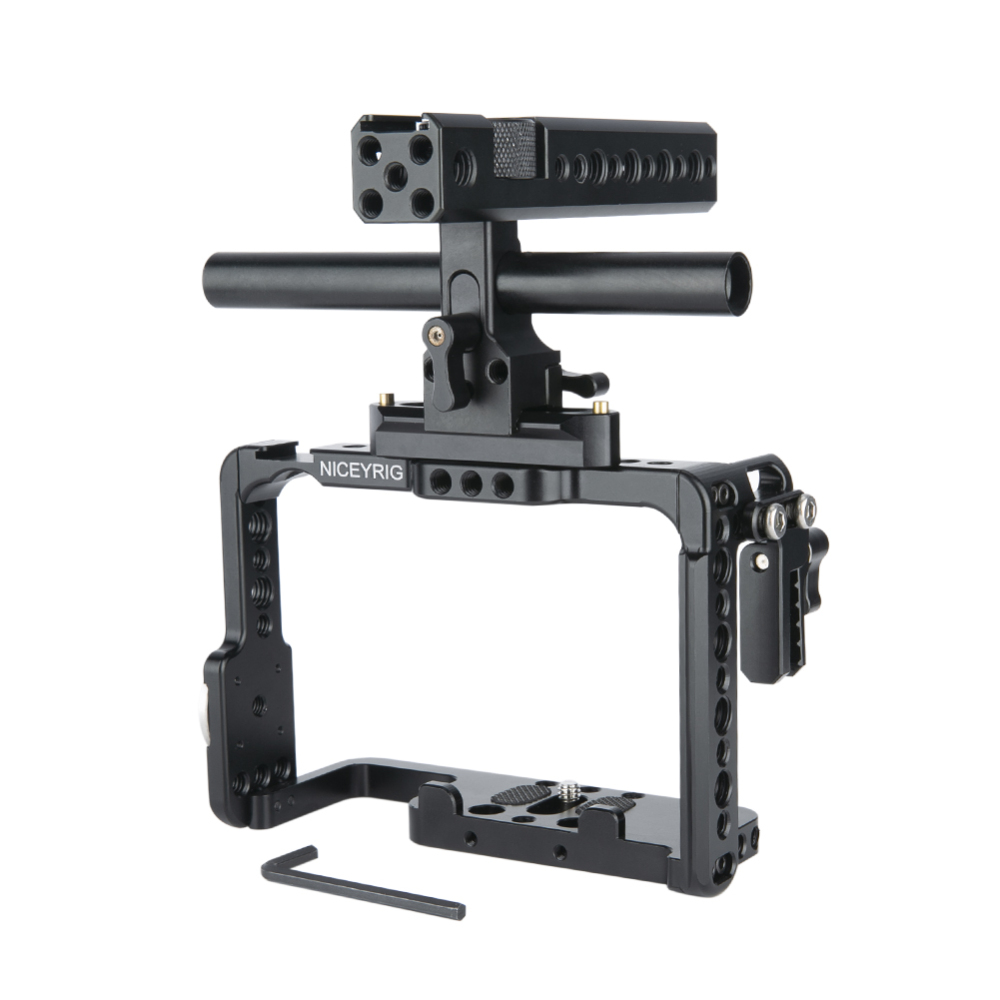 NICEYRIG A7RIV/ A7RIII/ A7II/ A7RII/ A7SII/ A9/A7M4/A7IV Camera Cage Kit with NATO Handle HDMI Cable Lock NATO Rail ARRI Rosette and 15mm rod