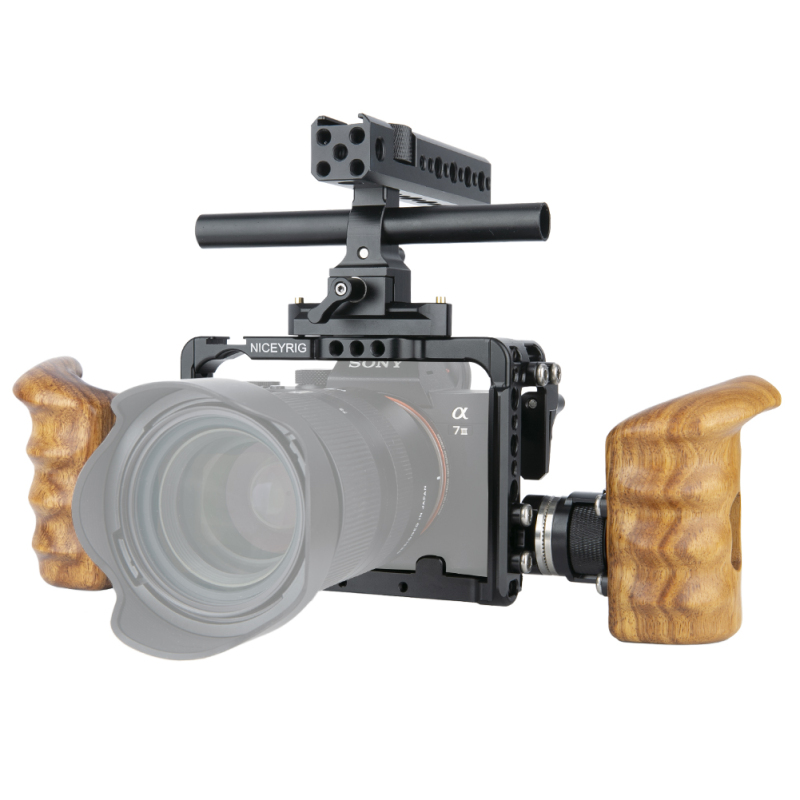 Niceyrig Sony A7RIV /A1 ILCE-1 /A7RIII /A9 /A7MIII /A7RII /A7SII /A7III /A7II Camera Cage Kit with Nato Handle / Standard ARRI Rosette Wooden Handgrip