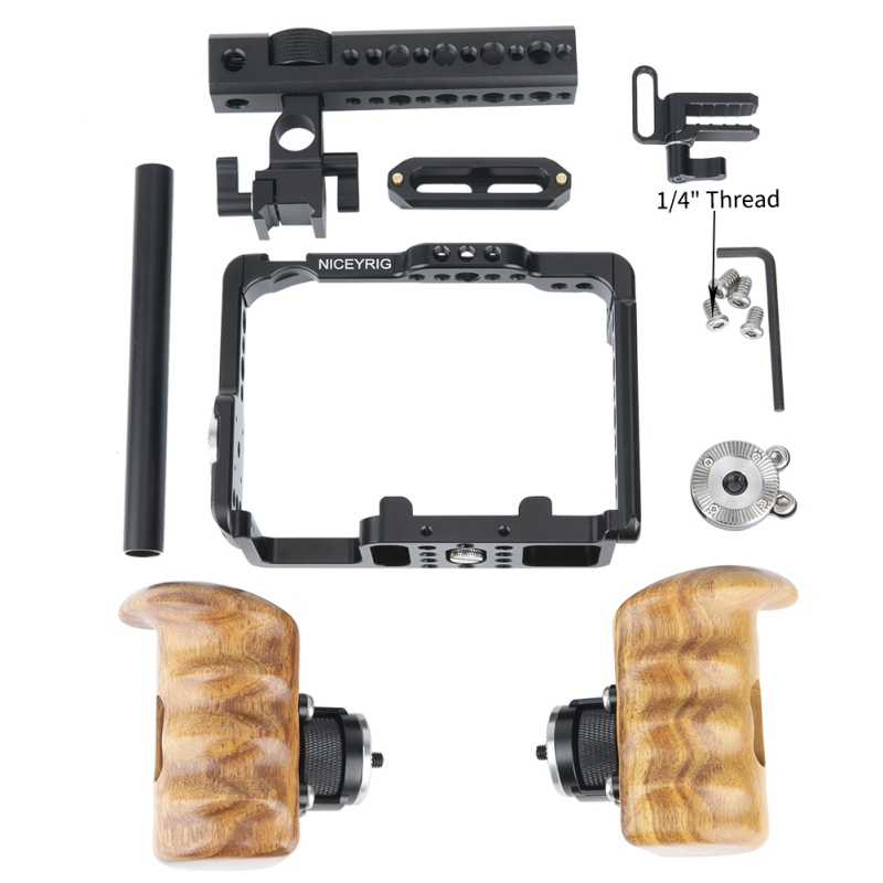 Niceyrig Sony A7RIV /A1 ILCE-1 /A7RIII /A9 /A7MIII /A7RII /A7SII /A7III /A7II Camera Cage Kit with Nato Handle / Standard ARRI Rosette Wooden Handgrip