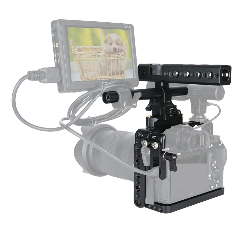 NICEYRIG A7RIV/ A7RIII/ A7II/ A7RII/ A7SII/ A9/A7M4/A7IV Camera Cage Kit with NATO Handle HDMI Cable Lock NATO Rail ARRI Rosette and 15mm rod