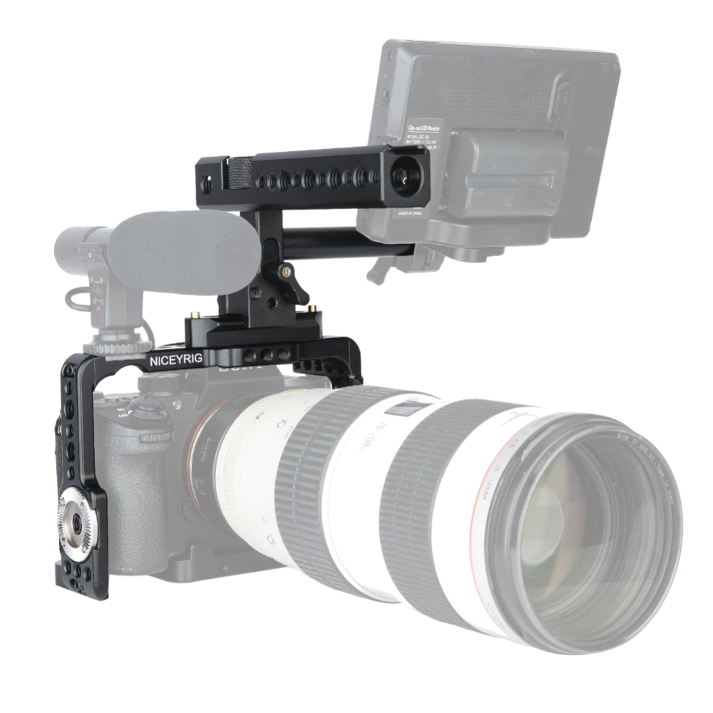 NICEYRIG A7RIV/ A7RIII/ A7II/ A7RII/ A7SII/ A9/A7M4/A7IV Camera Cage Kit with NATO Handle HDMI Cable Lock NATO Rail ARRI Rosette and 15mm rod