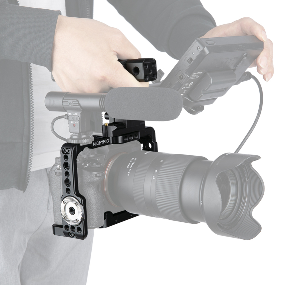 NICEYRIG A7RIV/ A7RIII/ A7II/ A7RII/ A7SII/ A9/A7M4/A7IV Camera Cage Kit with NATO Handle HDMI Cable Lock NATO Rail ARRI Rosette and 15mm rod