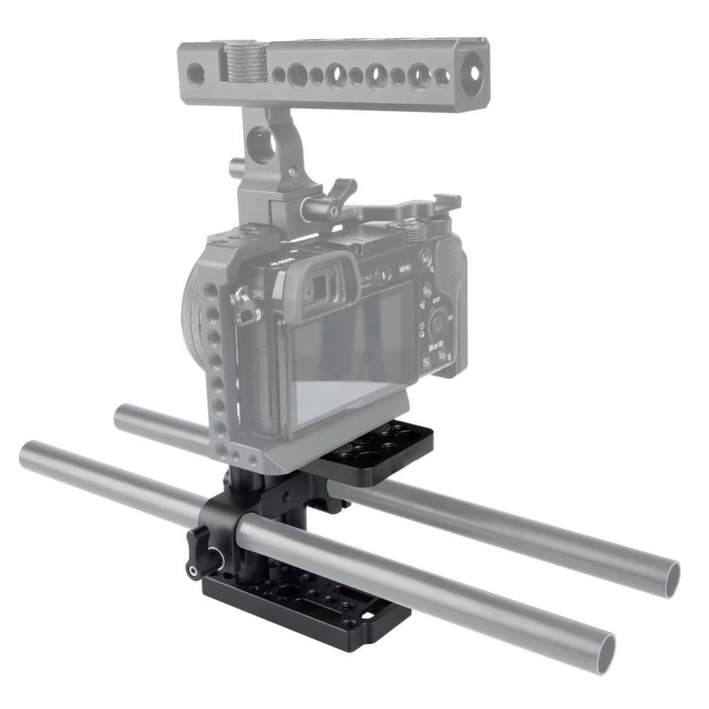 NICEYRIG DSLR Camera Baseplate Switching Kit with 15mm Rod Raiser Clamp, Short Rods, Easy Plates for DSLR Camera Baseplate Lifting System