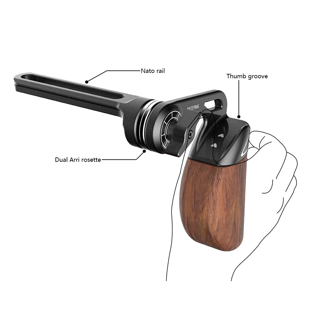 Niceyrig Side Wooden Handle (Right) with Arri Rosette Mount Top Nato Rail for RED DSMC2/Weapon/Epic-w/Scarlet-w/Raven/Kinefinity (MAVO/MAVO-LF/MAVO 6K