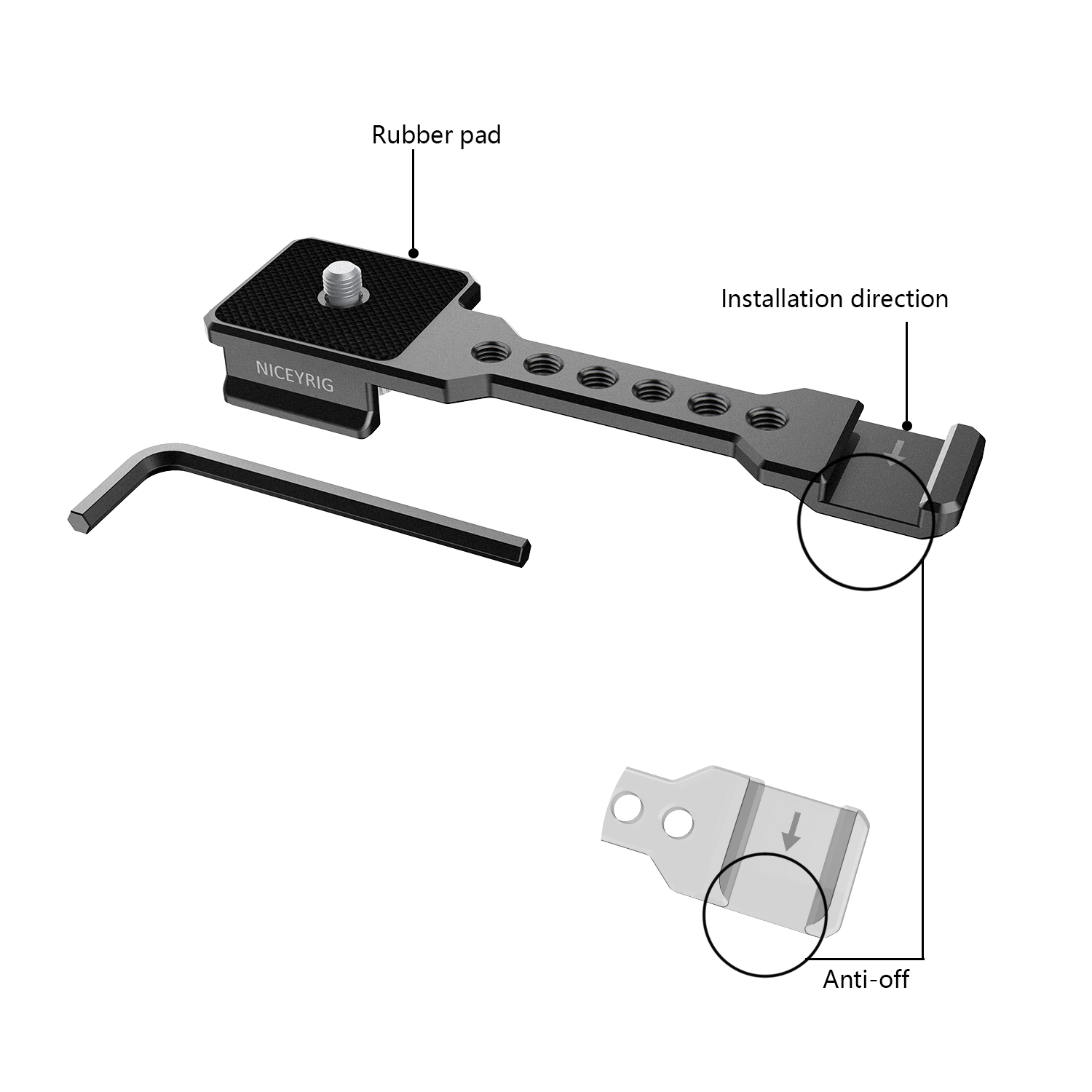 Niceyrig Cold Shoe Mount Bracket with Arca - Swiss Dovetail