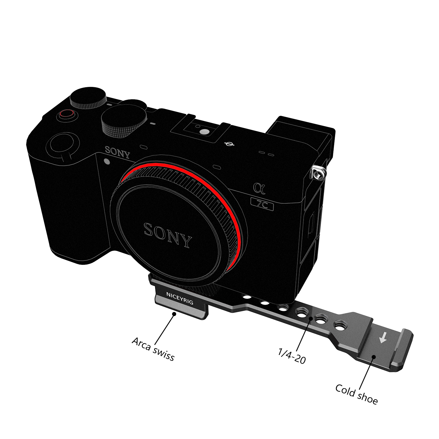 Niceyrig Cold Shoe Mount Bracket with Arca - Swiss Dovetail